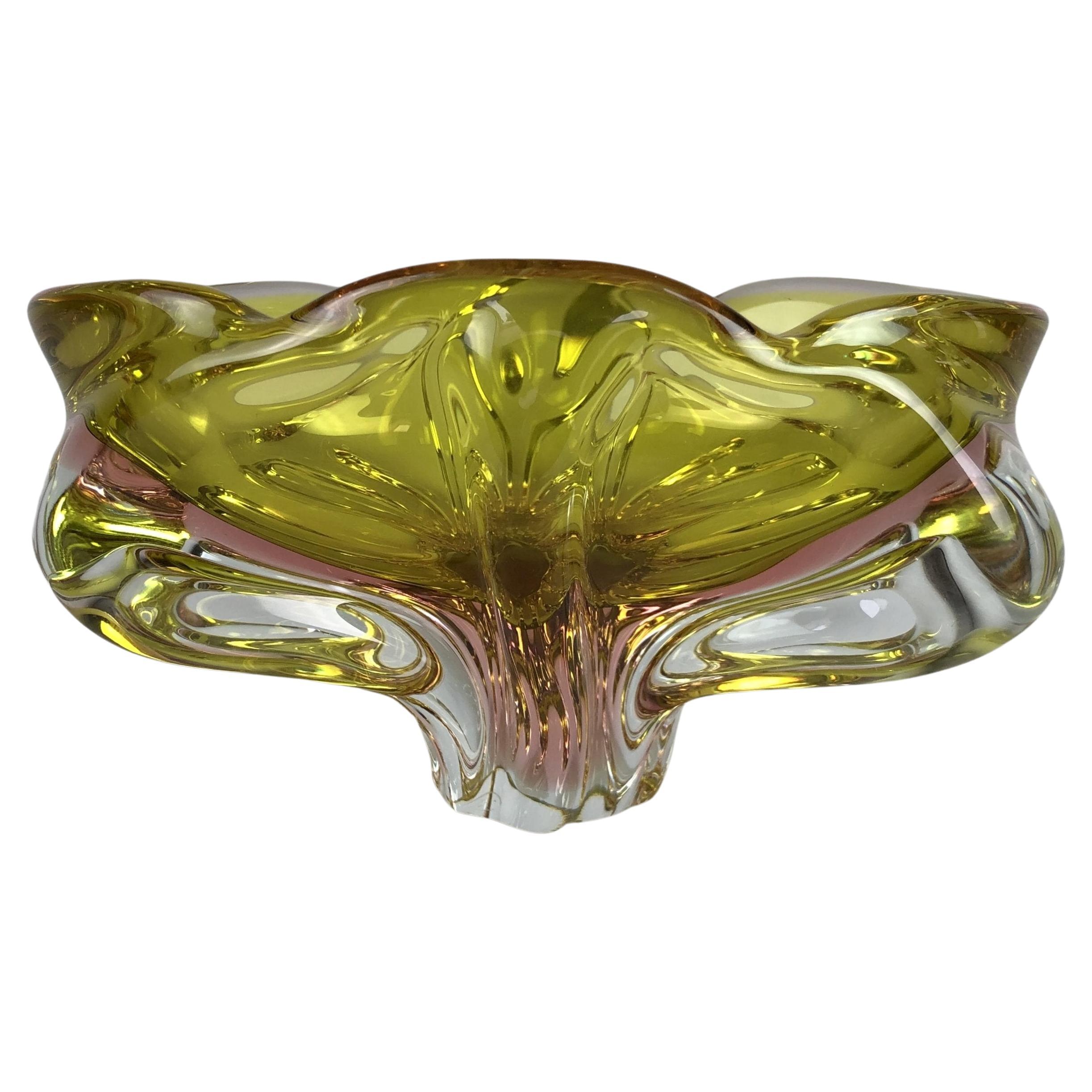 Bohemian Art Glass Bowl/Ashtray by Josef Hospodka, 1960's For Sale