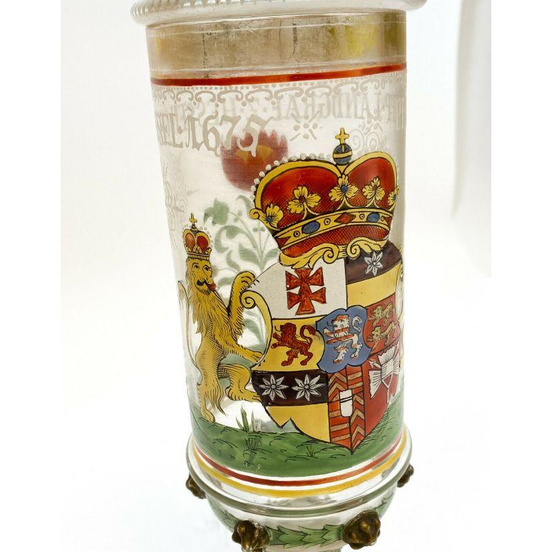 Czech Bohemian Art Glass Lion Armorial Crest Pokal Cup, 19th Century or Earlier For Sale