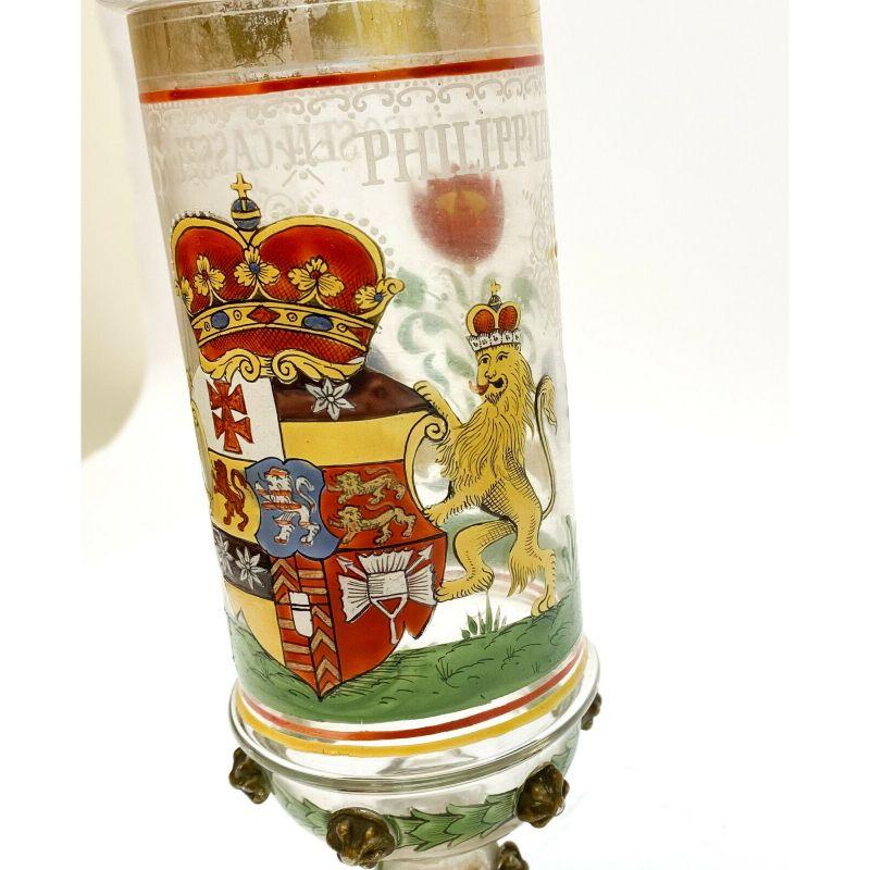 Bohemian Art Glass Lion Armorial Crest Pokal Cup, 19th Century or Earlier In Good Condition For Sale In Gardena, CA