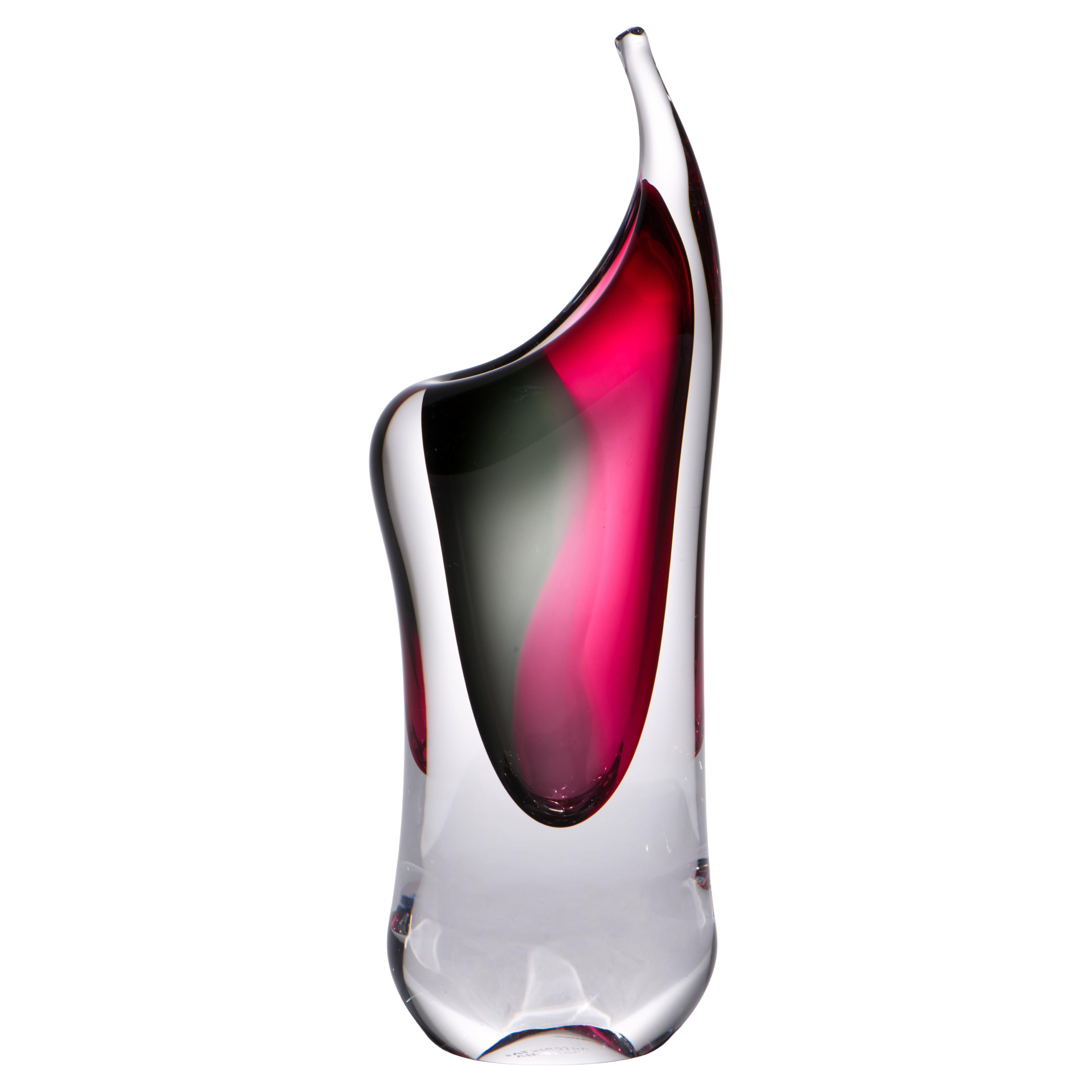 Vaso Sommerso in vetro artistico di Boemia, rosso e blu acqua