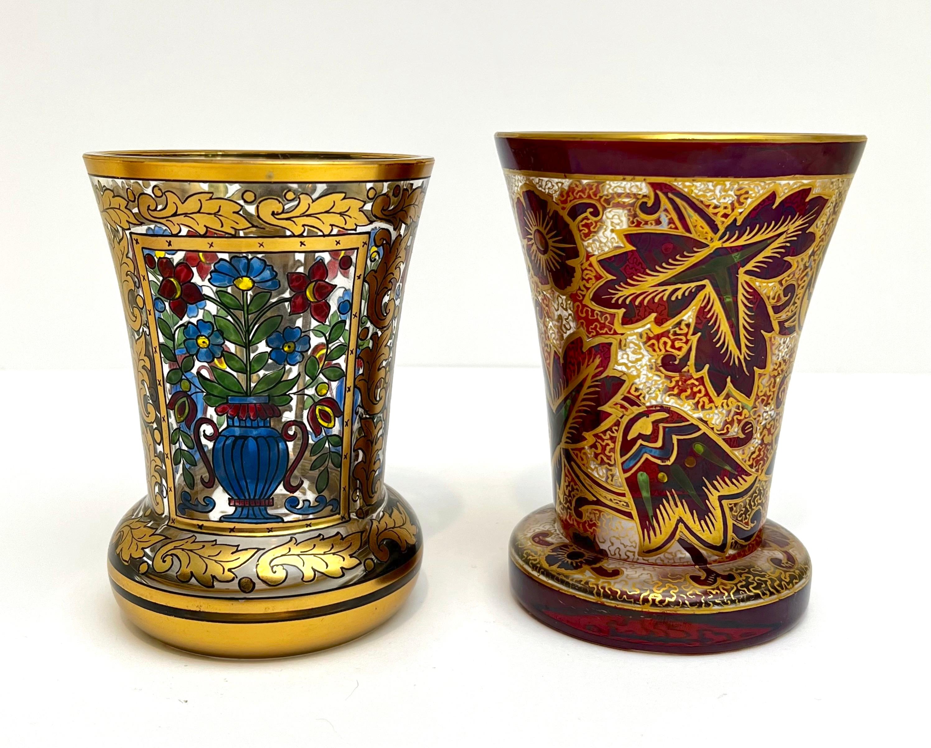 Enamel Bohemian Art Nouveau Glass Beakers or Vases by Julius Mulhaus 