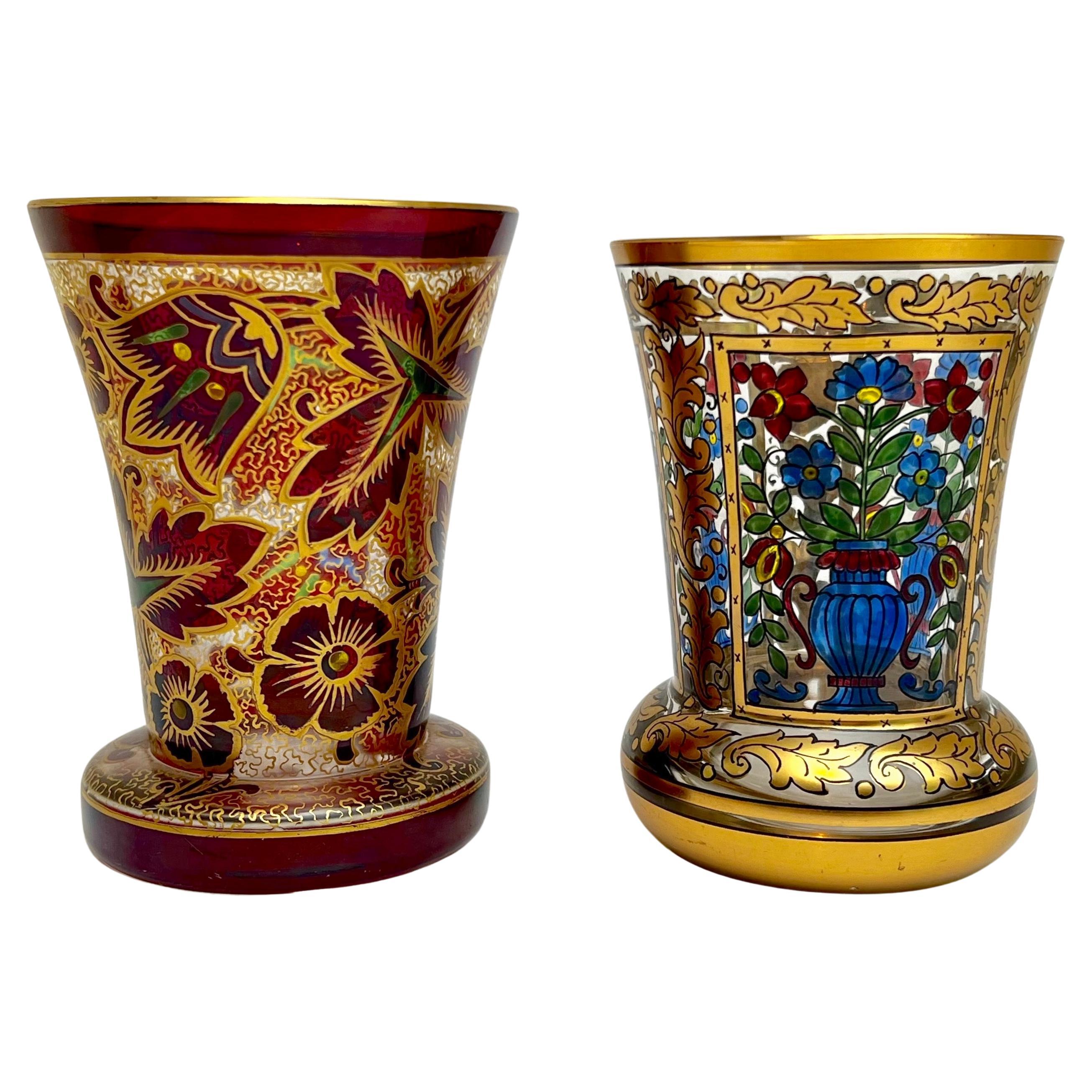 Bohemian Art Nouveau Glass Beakers or Vases by Julius Mulhaus 