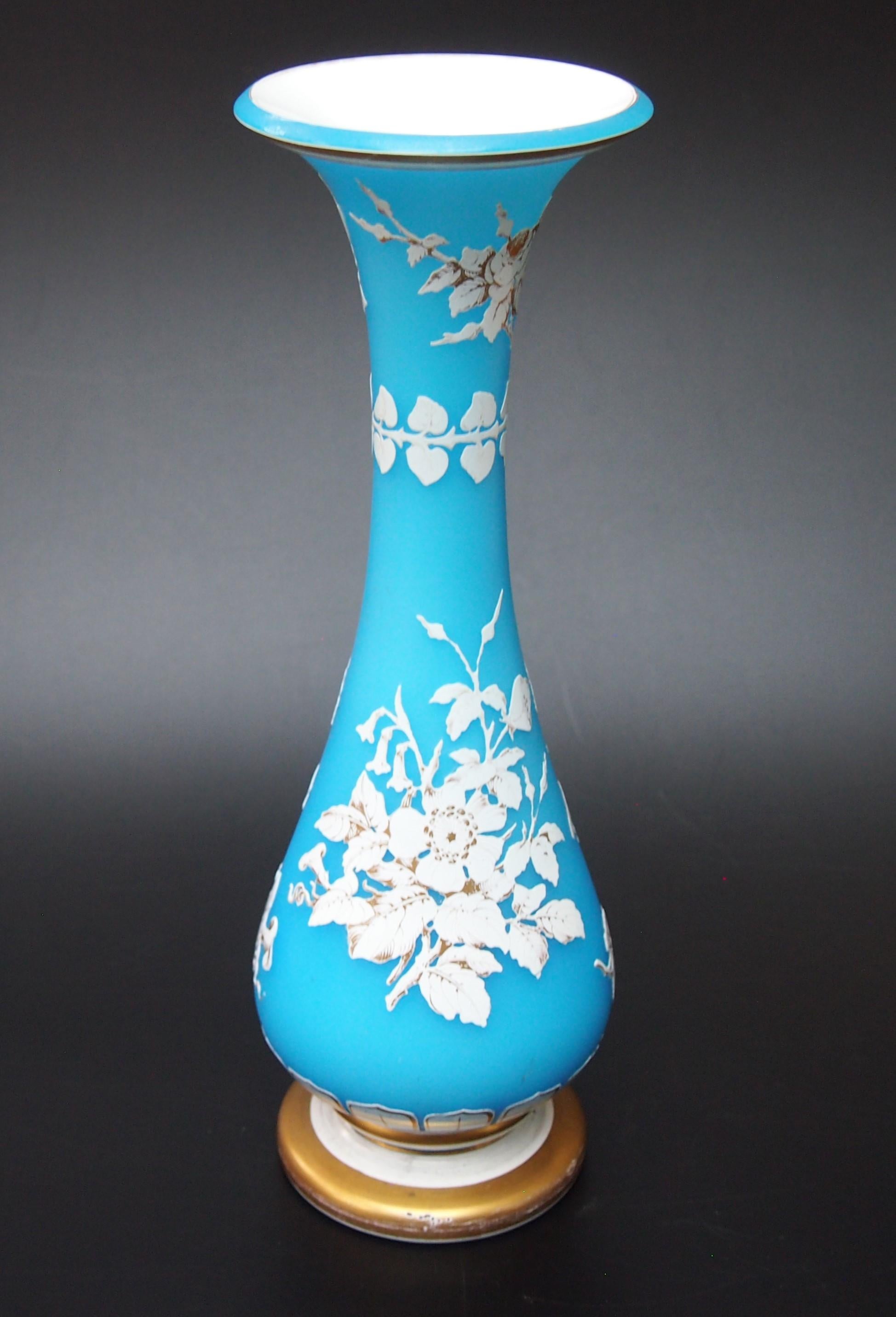 Art Glass Bohemian Art Nouveau Harrach Blue and White Botanical Cameo Glass Vase, 1860 For Sale