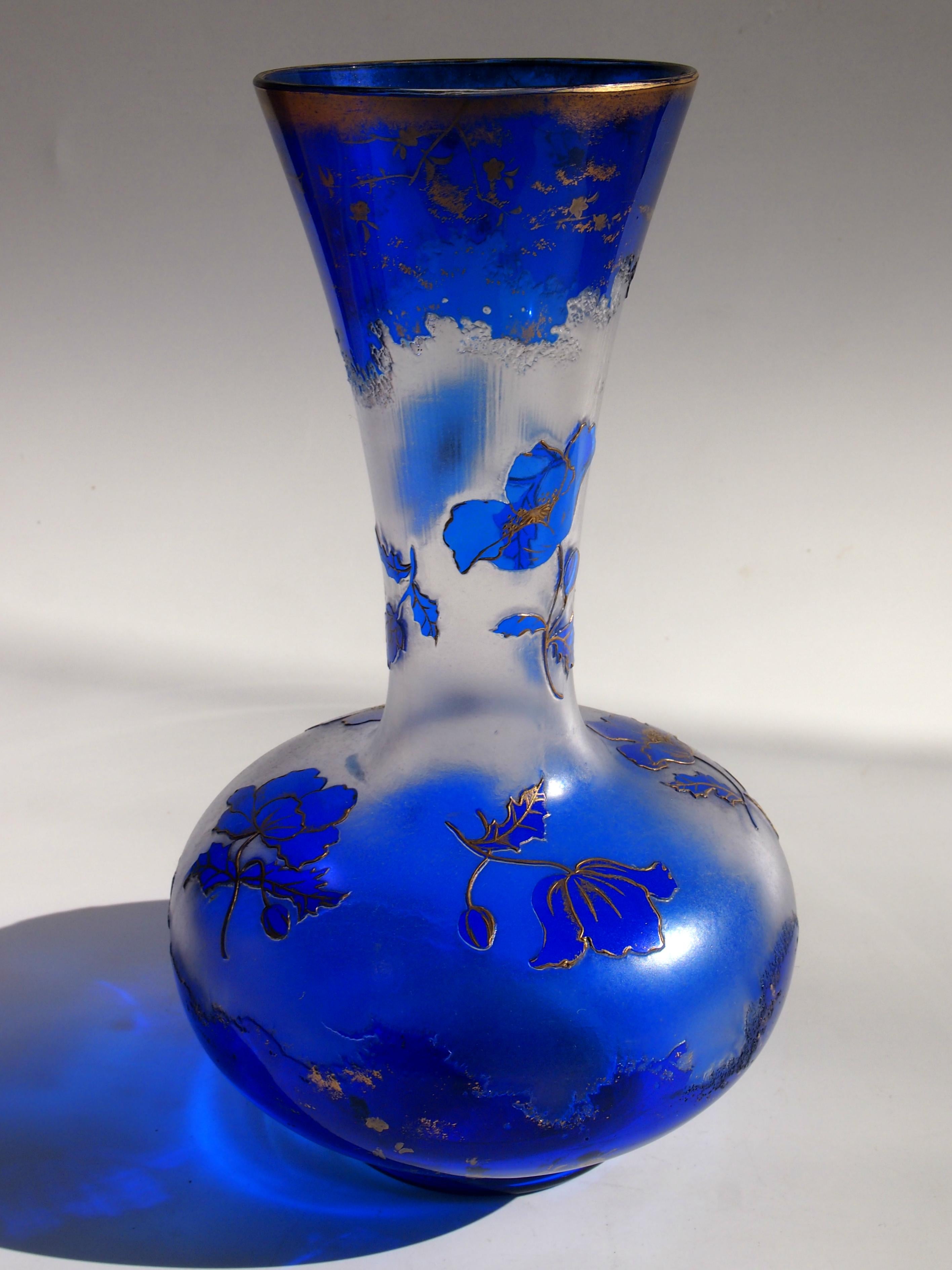 Czech Bohemian Art Nouveau Harrach Blue to Clear Cameo Glass Vase, 1900