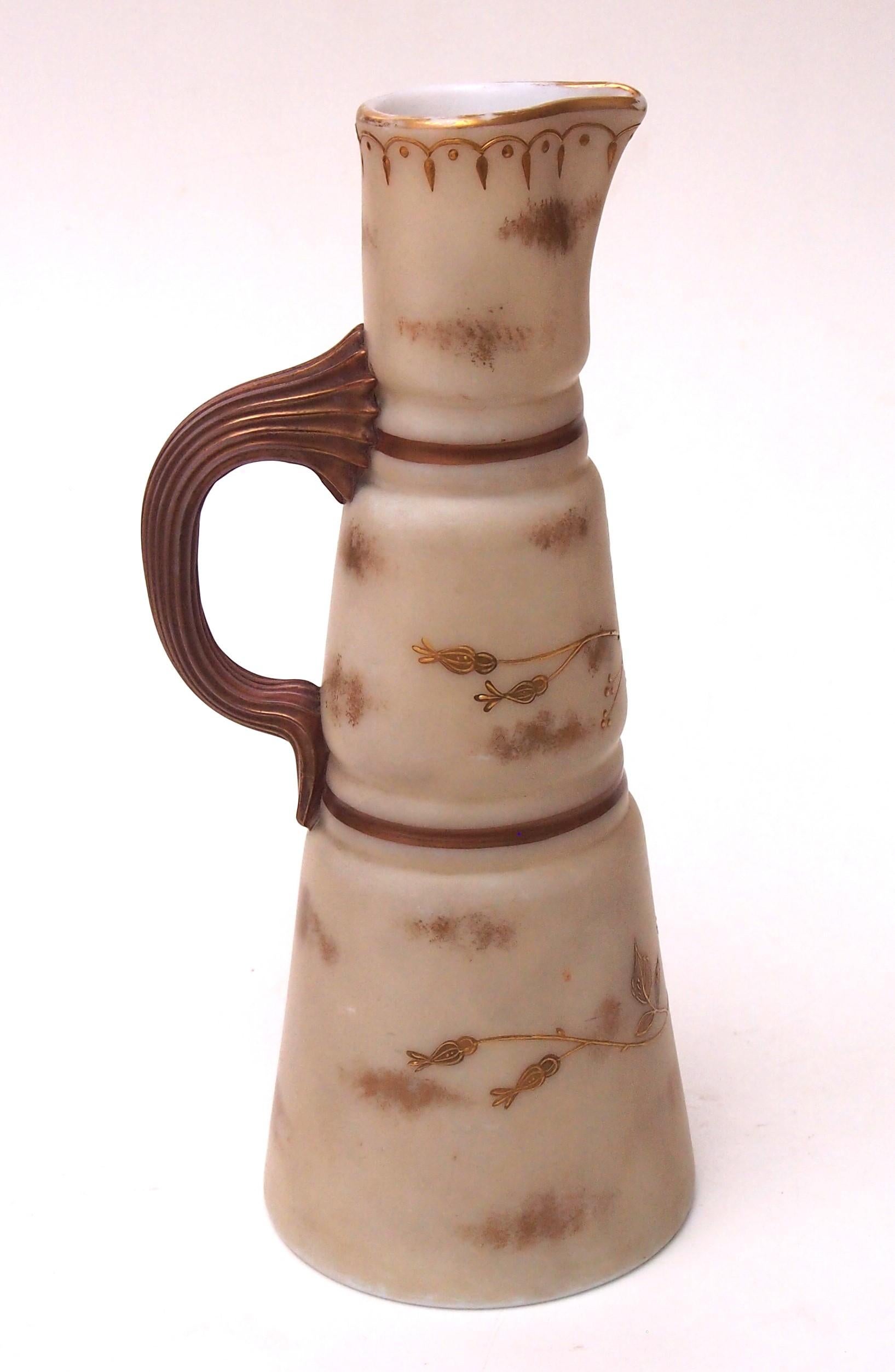 Early Victorian Bohemian Art Nouveau Harrach Cream and Gilded Classical Claret Jug, 1880 For Sale