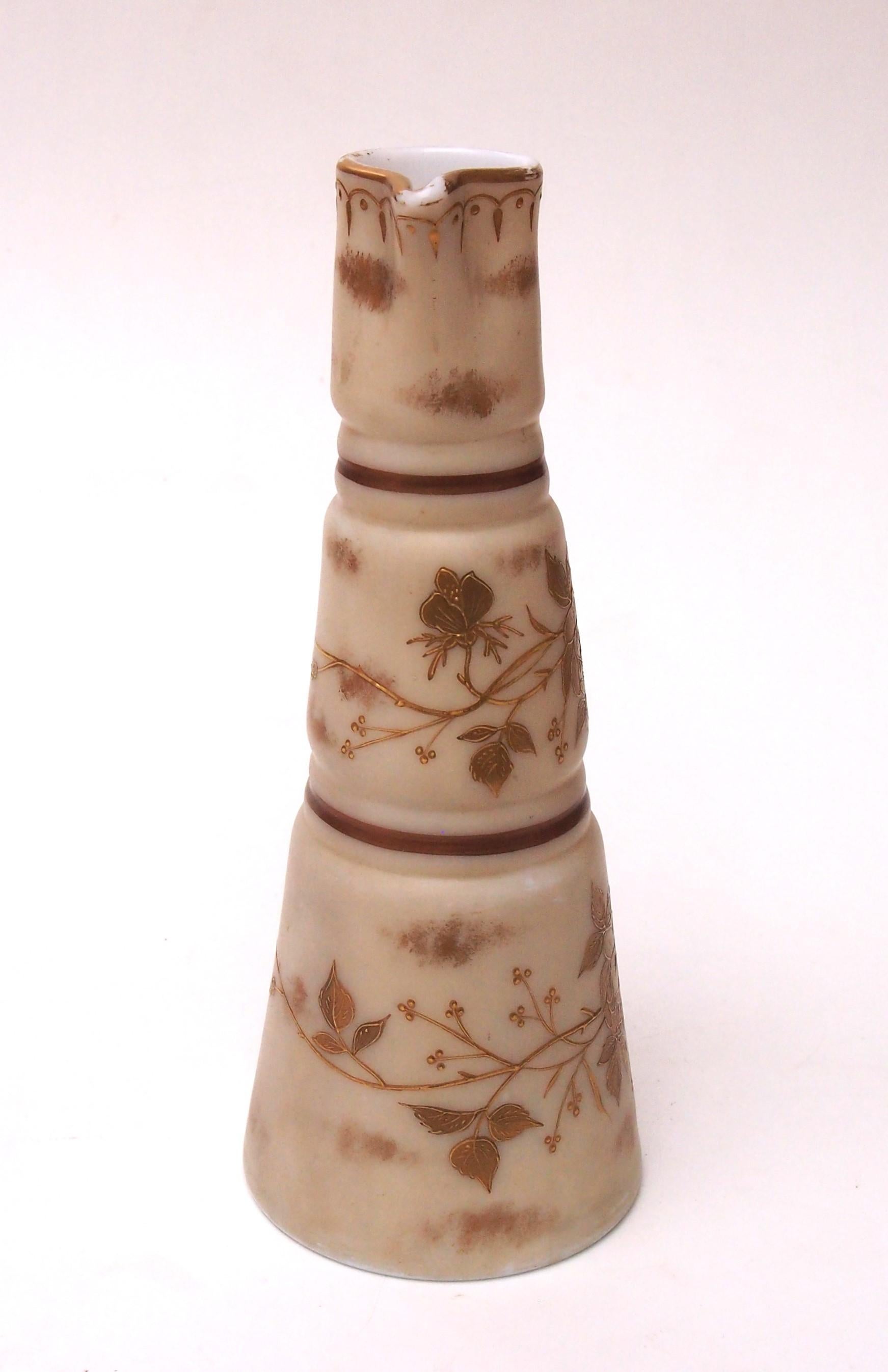 Czech Bohemian Art Nouveau Harrach Cream and Gilded Classical Claret Jug, 1880 For Sale