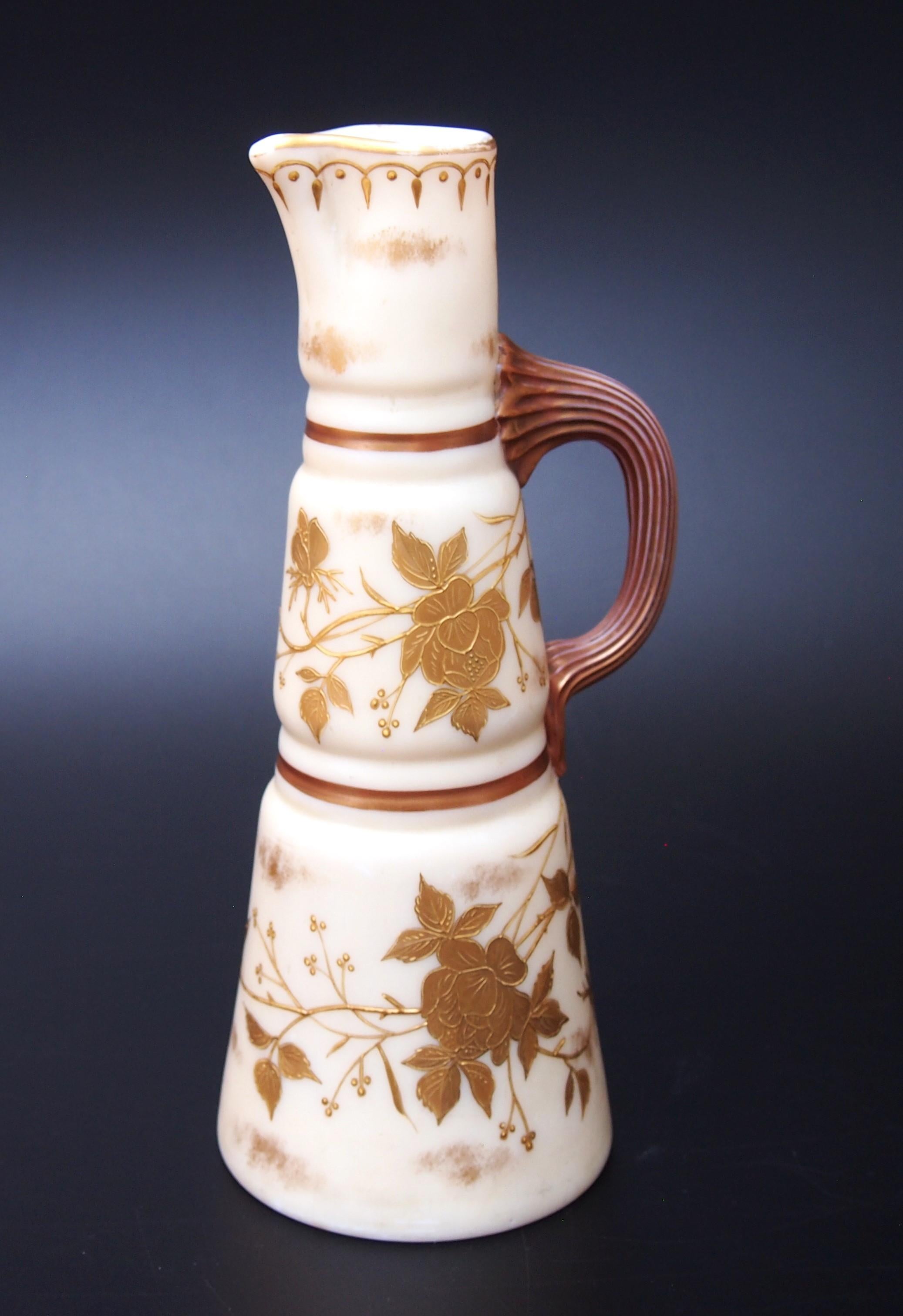 Art Glass Bohemian Art Nouveau Harrach Cream and Gilded Classical Claret Jug, 1880 For Sale