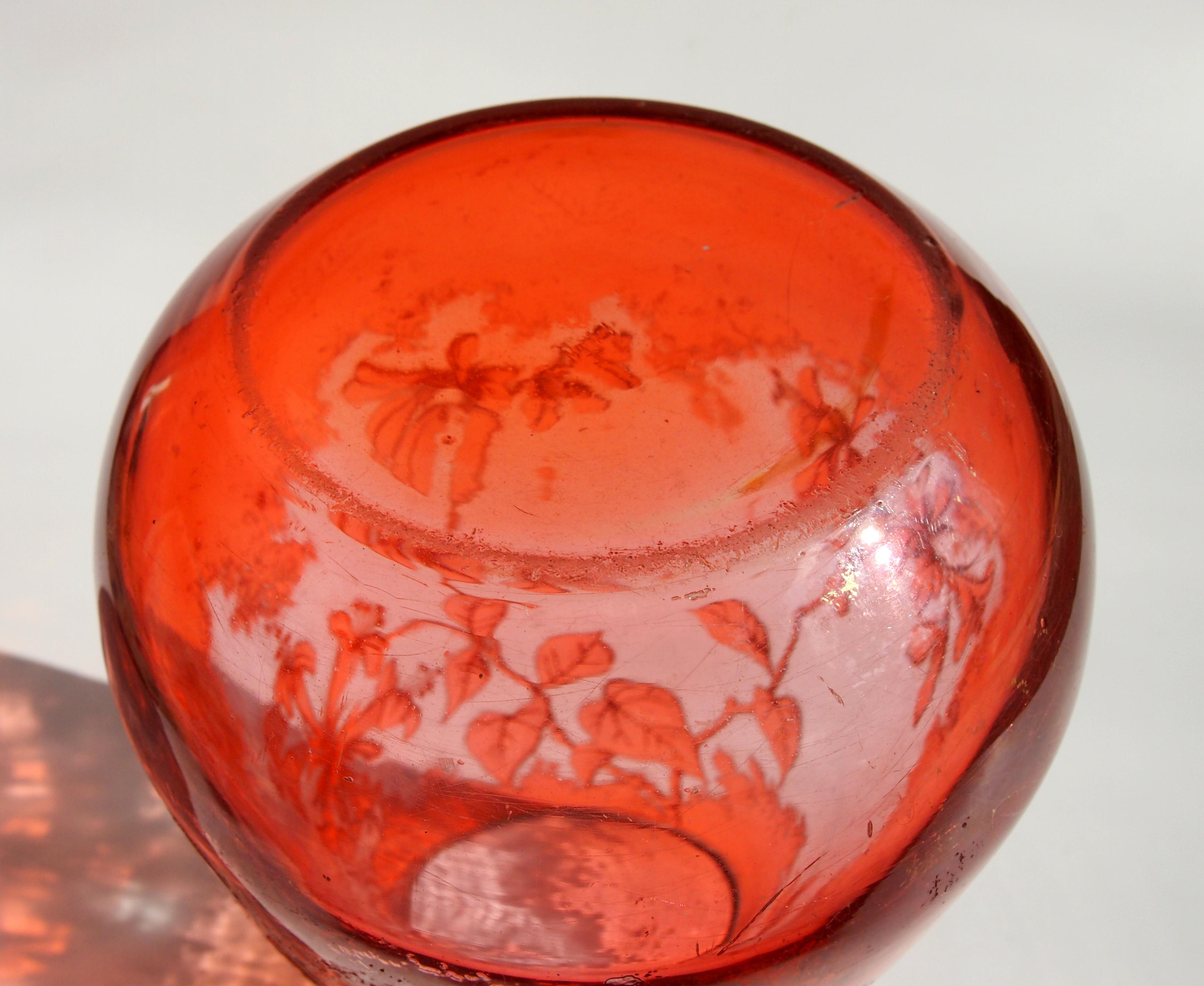 Verre d'art Vase en verre camée orange à transparent Art nouveau bohème Harrach 1900 en vente