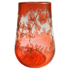 Antique Bohemian Art Nouveau Harrach Orange to Clear Cameo Glass Vase, 1900