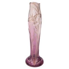 Bohemian Art Nouveau Harrach Purple to Clear Wheel cut  shaped Glass Vase, 1900