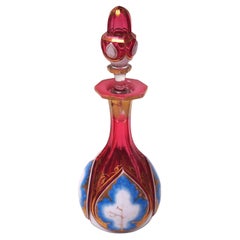 Böhmische Jugendstil-Harrachflasche aus weißem und rotem Glas mit Überfang, 1860