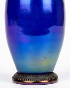 Bohemian Art Nouveau Metal Mounted Iridescent Art Glass Vase