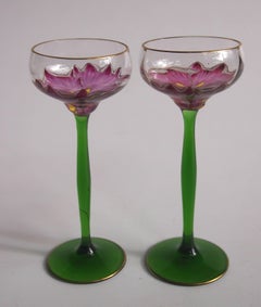 Bohemian Art Nouveau Pair of Small Meyr's Neffe Flower Glasses