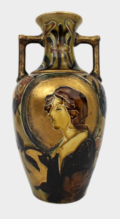 Bohemian Art Nouveau Portrait Vase in the Manner of Amphora, circa 1900