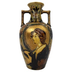 Bohemian Art Nouveau Portrait Vase in the Manner of Amphora, circa 1900