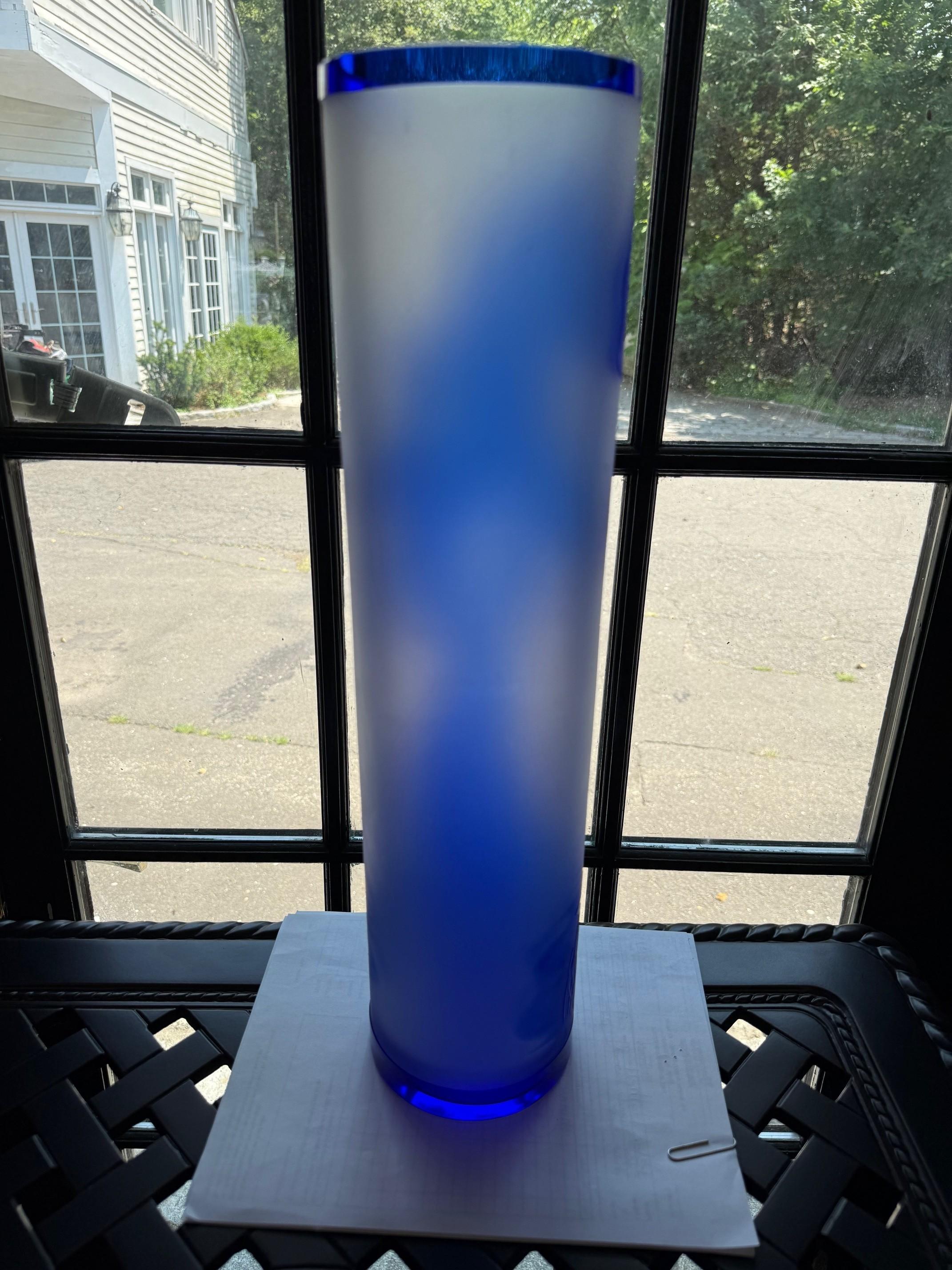Bohemian Art Nouveau Style Blue Cut Cameo Glass Vase Signed Ingrid For Sale 2