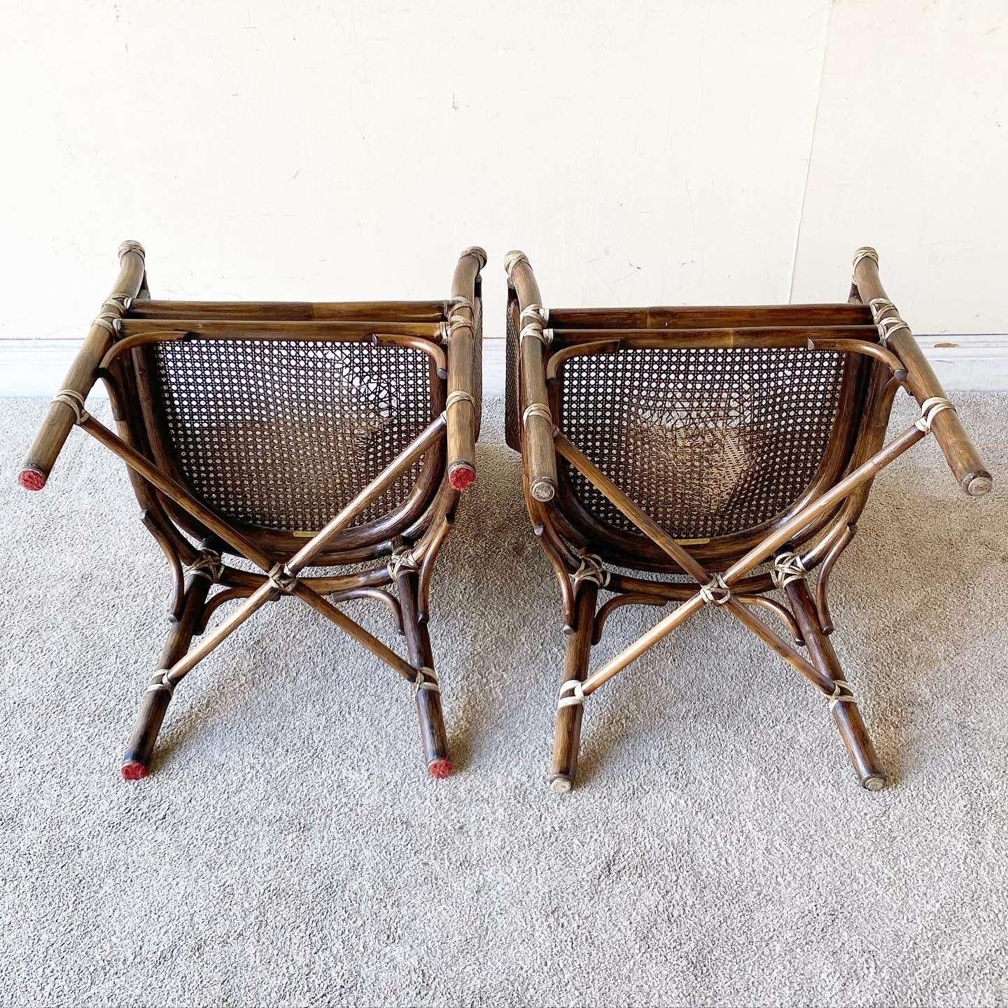 Late 20th Century Bohemian Bamboo and Cane Arm Chairs by McGuire - Set of 4 For Sale