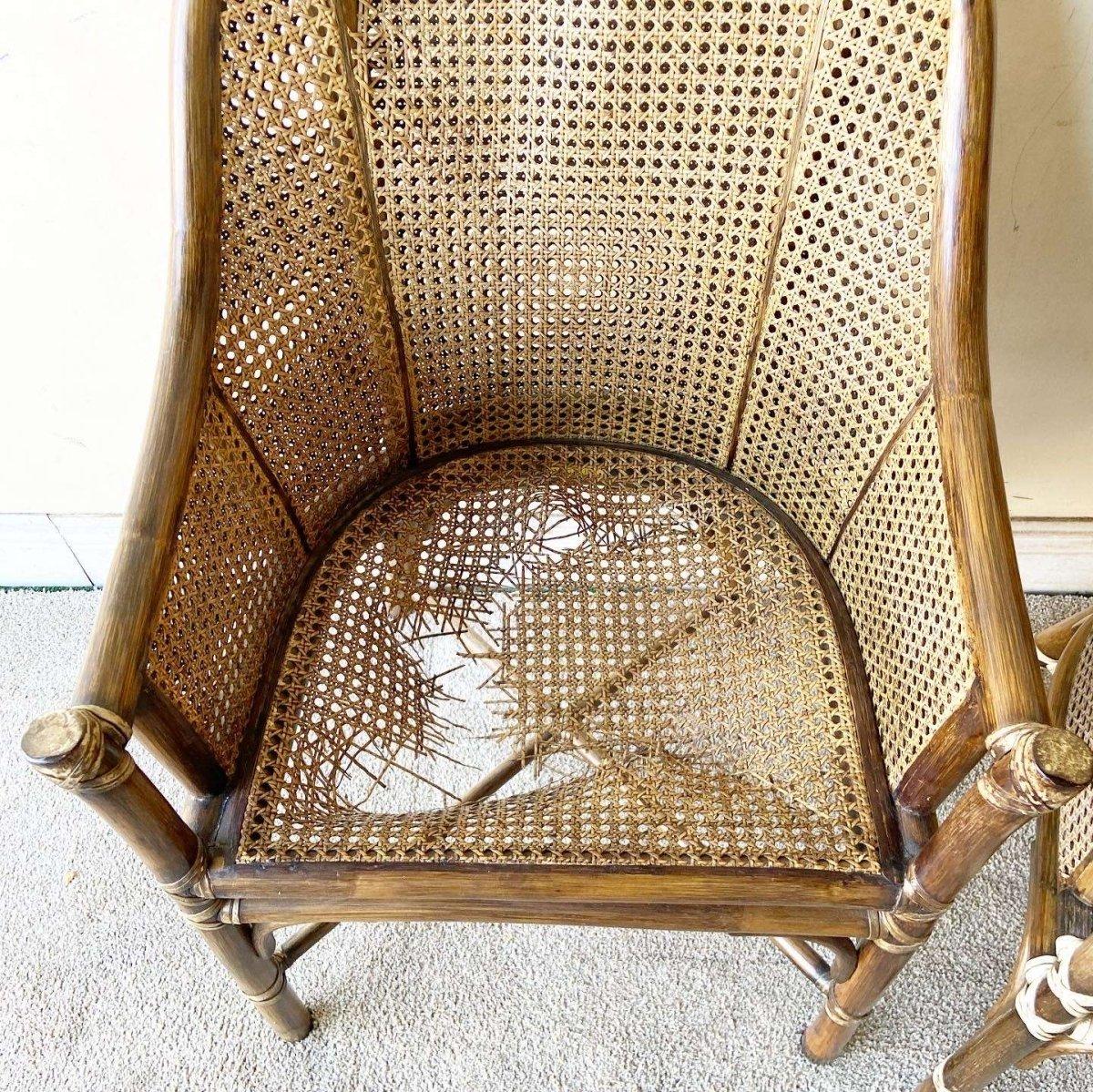 Sillones Bohemios de Bambú y Caña by McGuire - Set de 4 finales del siglo XX en venta