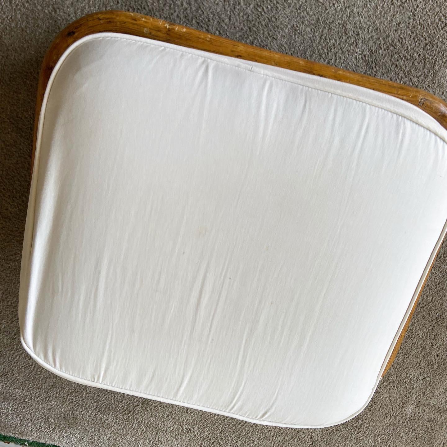 Bohemian Bamboo & Pencil Reed Foot Stool with White Cushion In Good Condition In Delray Beach, FL