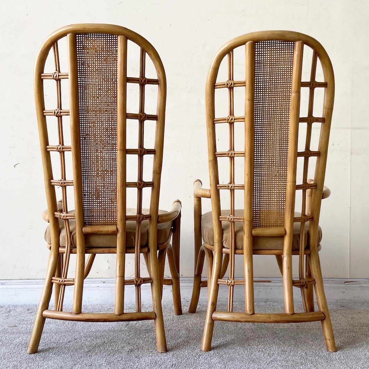 Late 20th Century Bohemian Bamboo Rattan and Cane Dining Chairs, 4 Chairs
