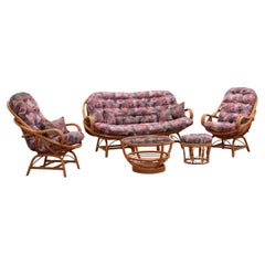 Bohemian Bamboo set Sofa, Armchairs, Coffee Table and Footstool, 1960
