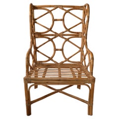 Bohemian Bend Bamboo Cane Oversized Wingback Lounge Chair Cross Stretchers Base