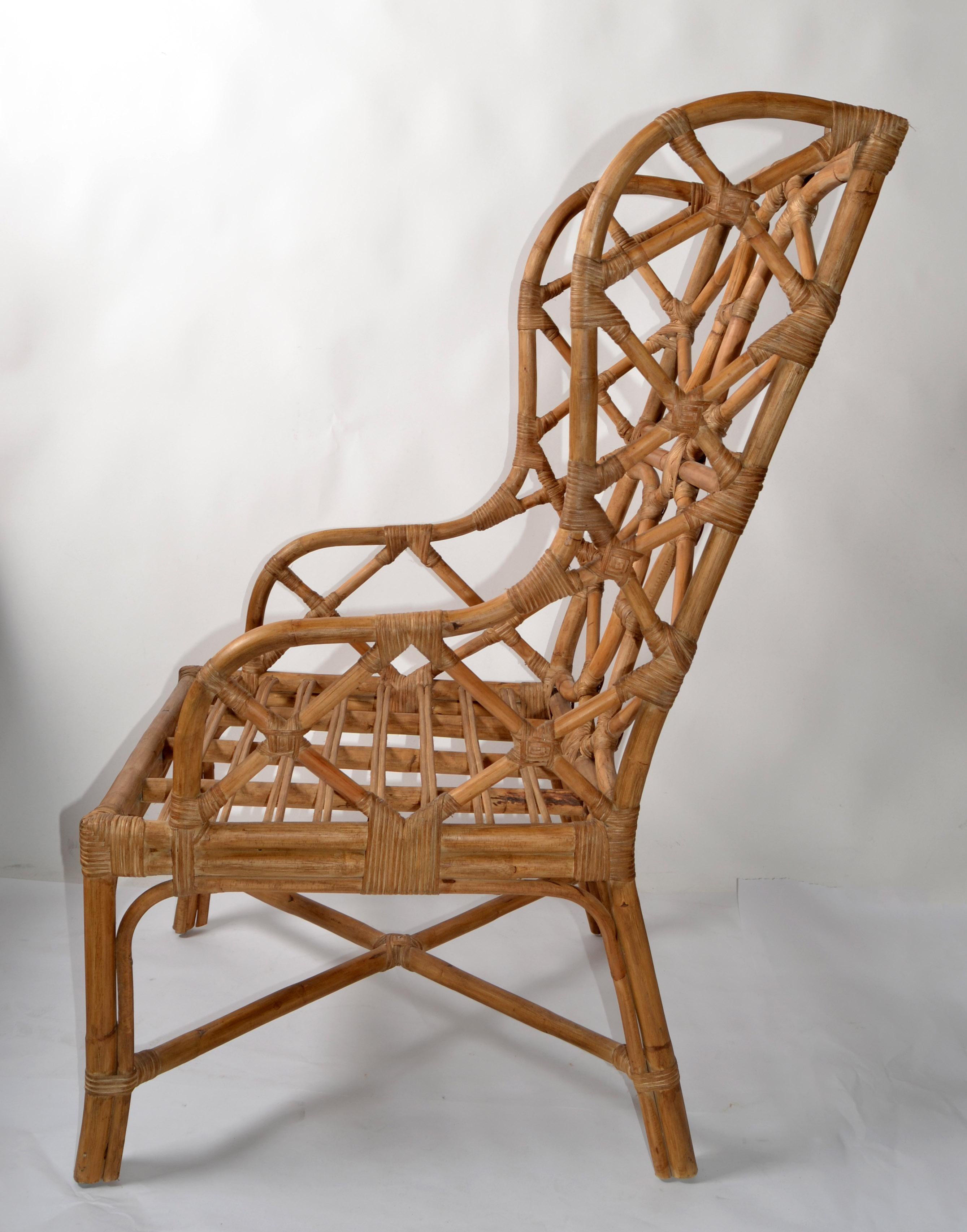 Bohemian Bend Caña de Bambú Sobredimensionada Silla Lounge Wingback Base Cruzada Camilla Hecho a mano en venta