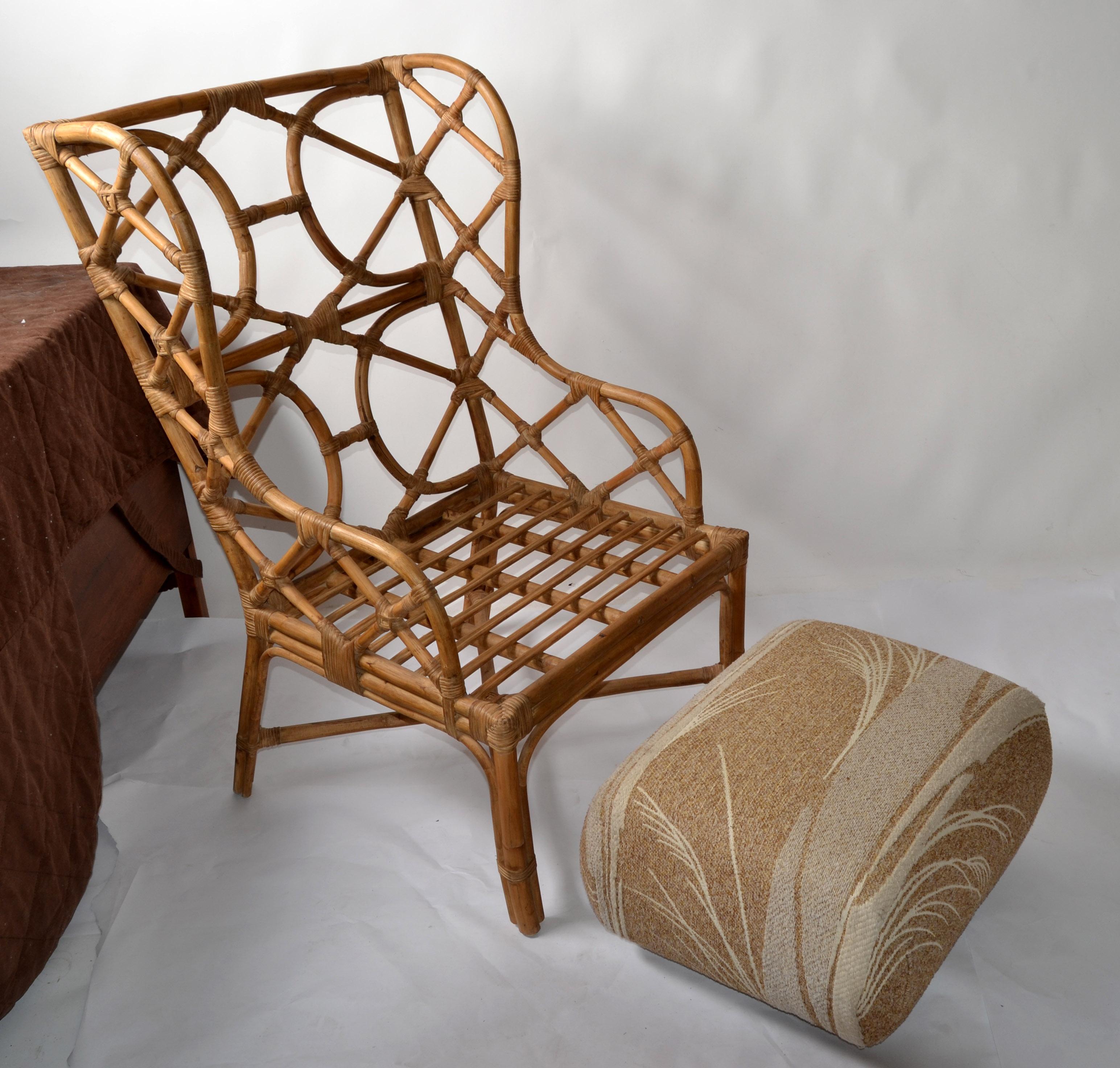 Bohemian Bend Caña de Bambú Sobredimensionada Silla Lounge Wingback Base Cruzada Camilla en Bueno estado para la venta en Miami, FL