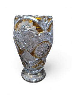 Bohemian Bicolor Cut Crystal Vase with Silver Base, 20th Century