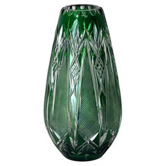 Bohemian Biedermeier Style Cut And Polished Green Crystal Vase