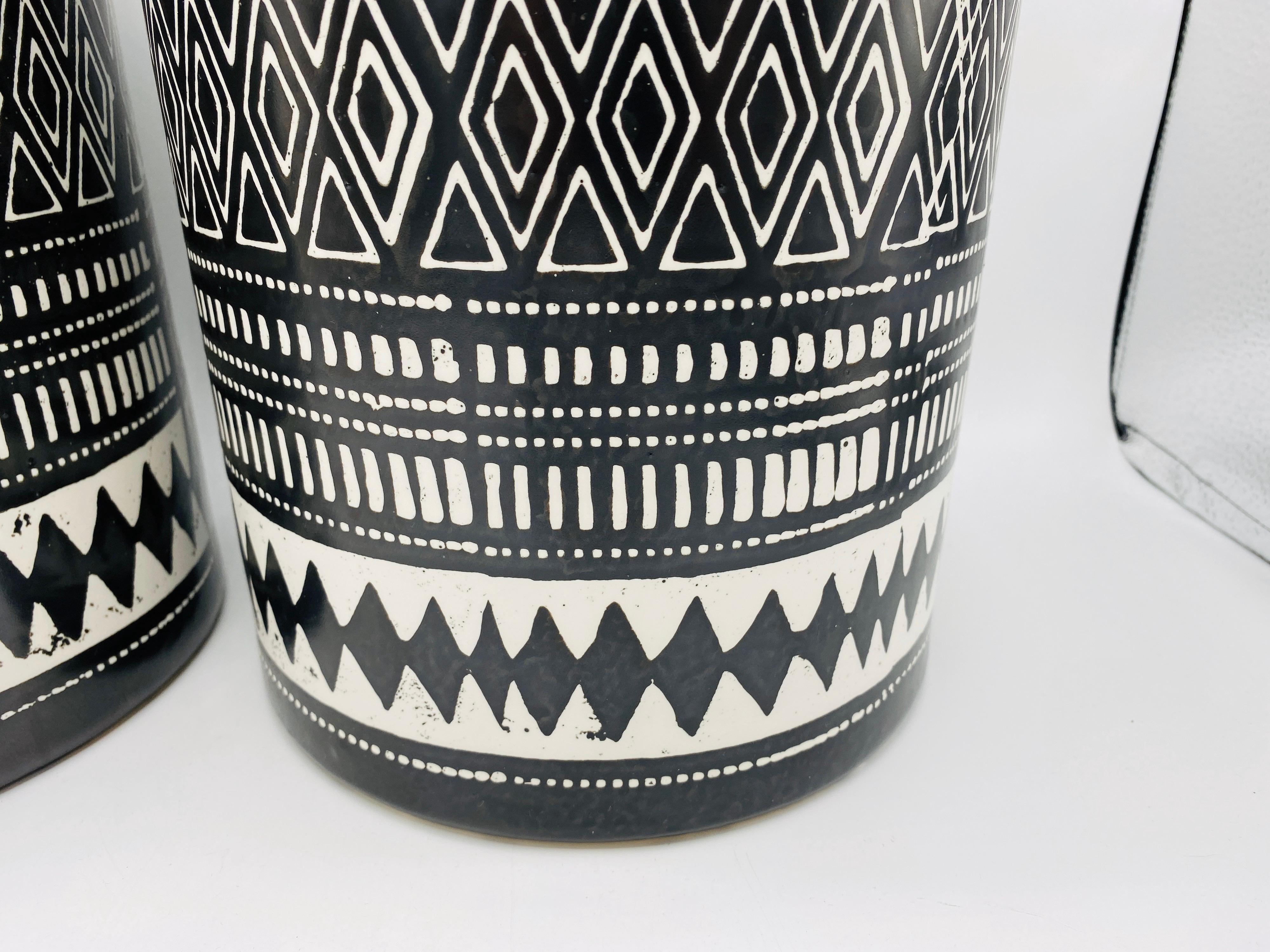 Bohemian Black and White Ceramic Ginger Jar Canisters, Pair For Sale 1