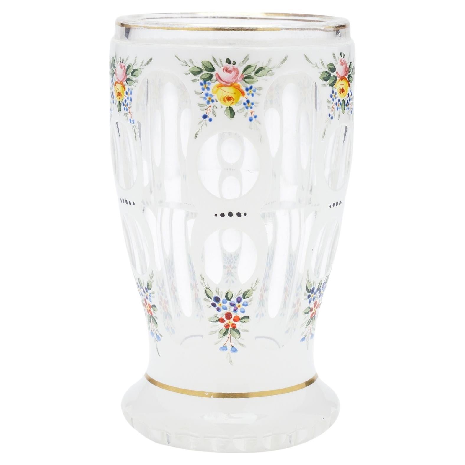 Vaso de vidrio soplado de Bohemia con esmalte superpuesto, c. 1825-45 en venta