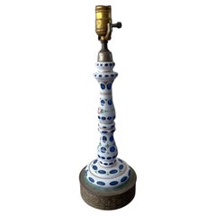 Bohemian Blue Glass Table Lamp with White Overlay, Early 20th Century