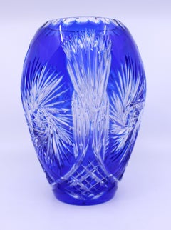 Bohemian Blue Overlay Crystal Ovoid Form Vase