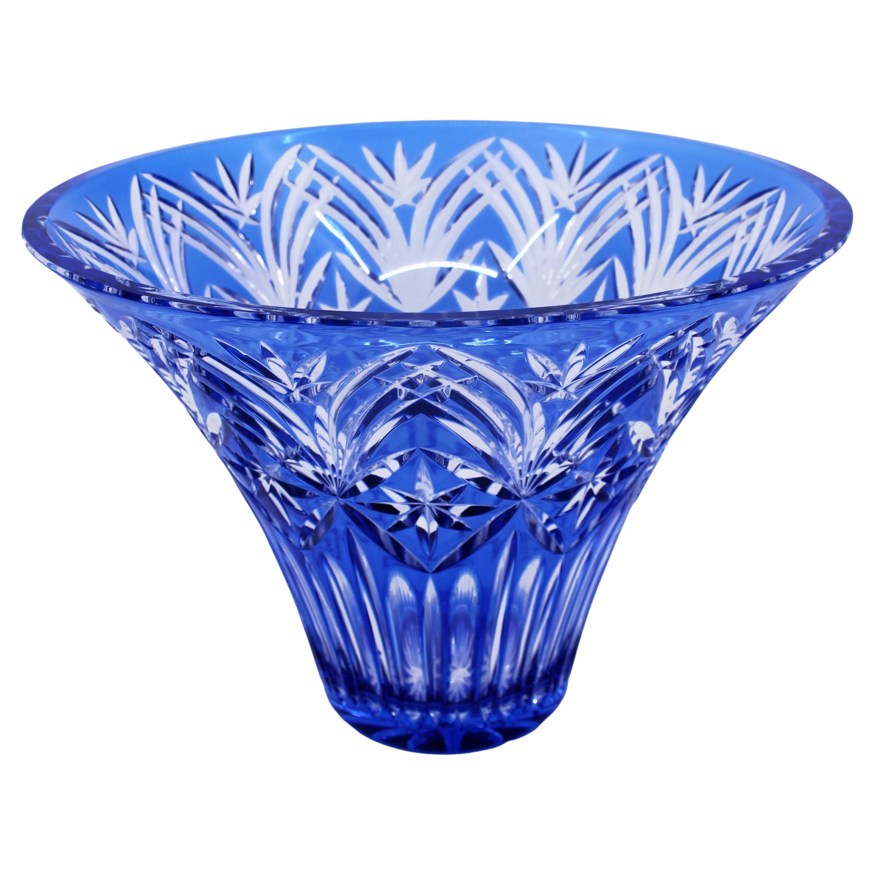 Bohemian Blue Overlay Cut Crystal Centrepiece Vase