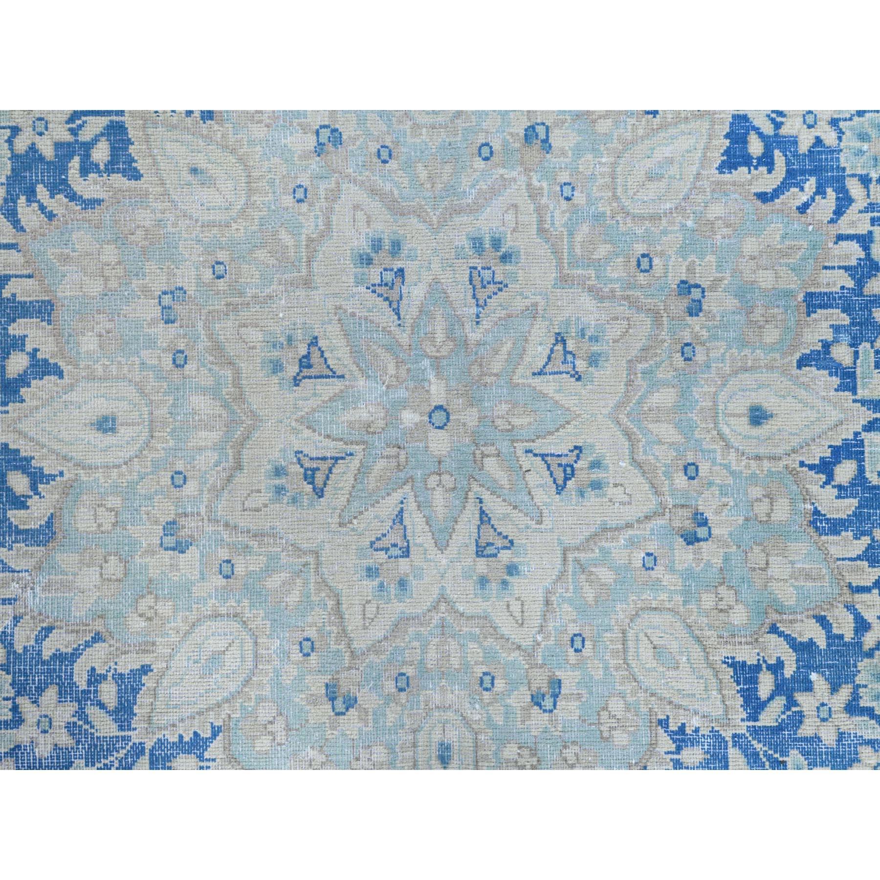 Bohemian Blue with Medallion Design Persian Kerman Worn Wool Hand Knotted Rug 3