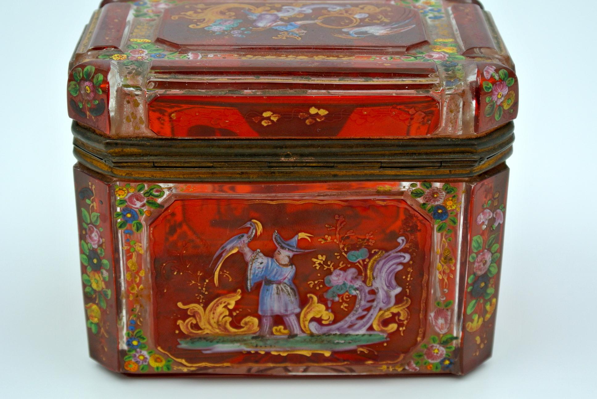 19th Century Bohemian Box and Enameled Bohemian Crystal