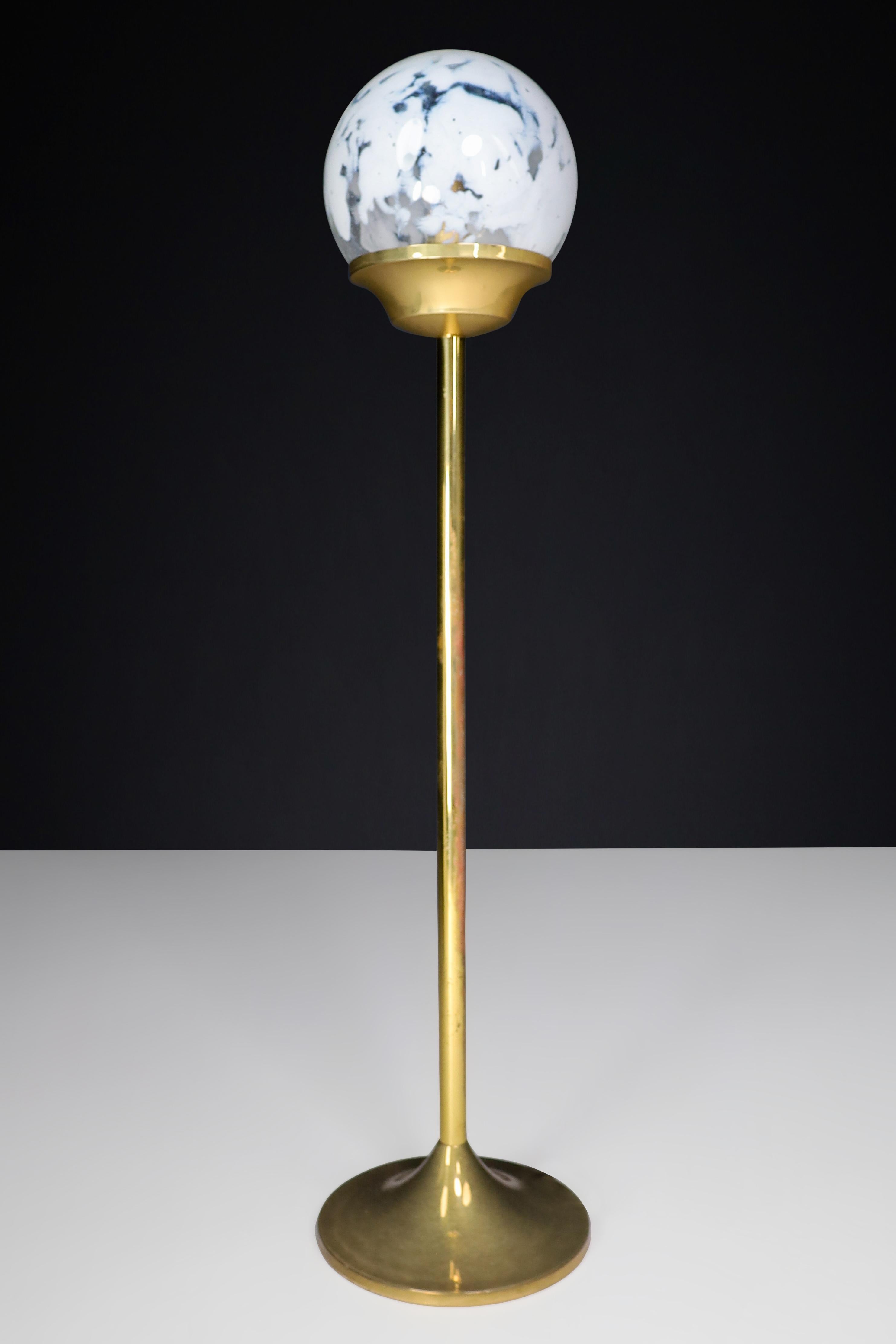 20th Century Bohemian Brass and Hand Blown Art-Glass Globe Floor Lamp Czech Republic 1960s  For Sale