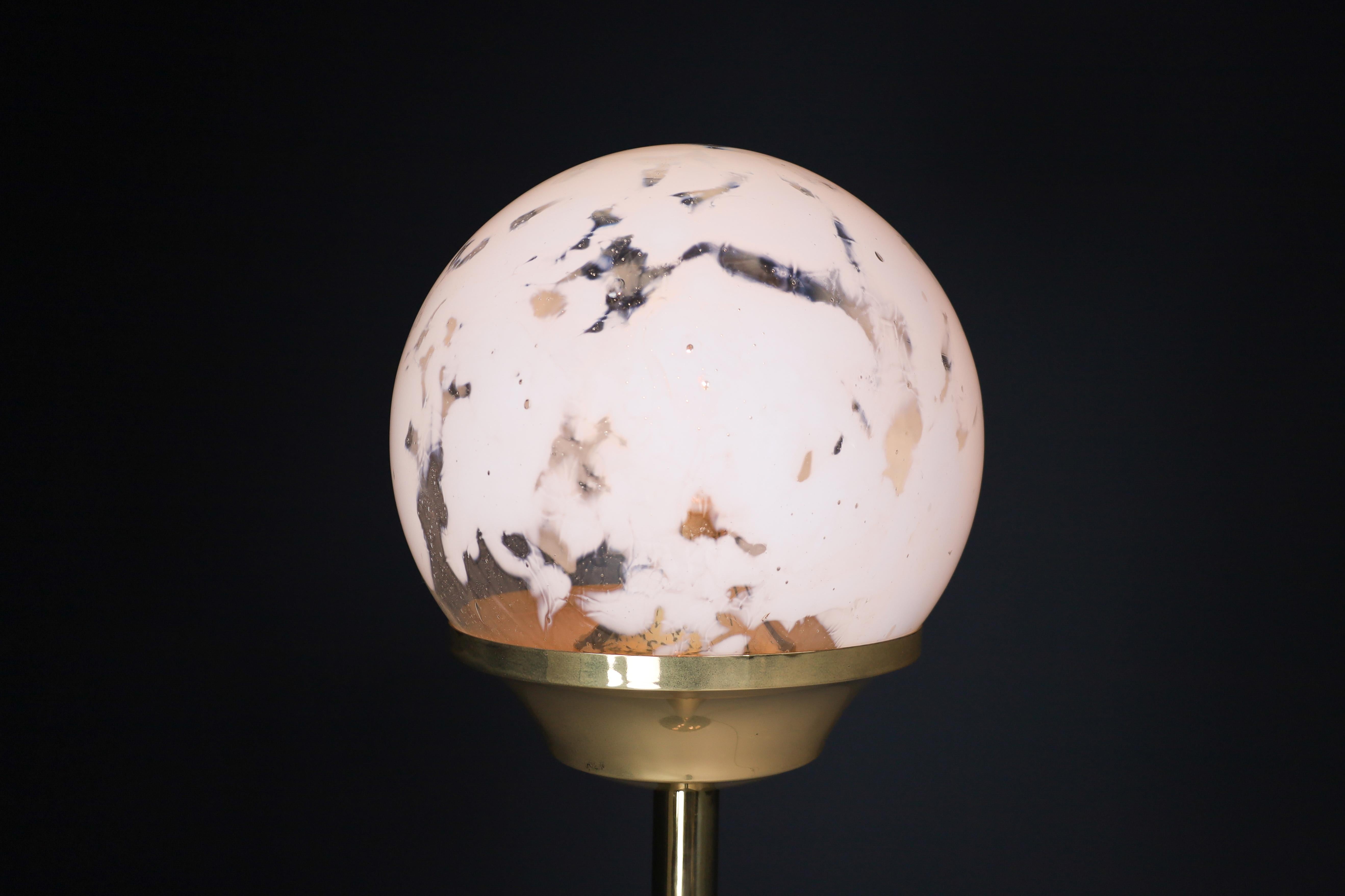 Bohemian Brass and Hand Blown Art-Glass Globe Floor Lamp Czech Republic 1960s  For Sale 3