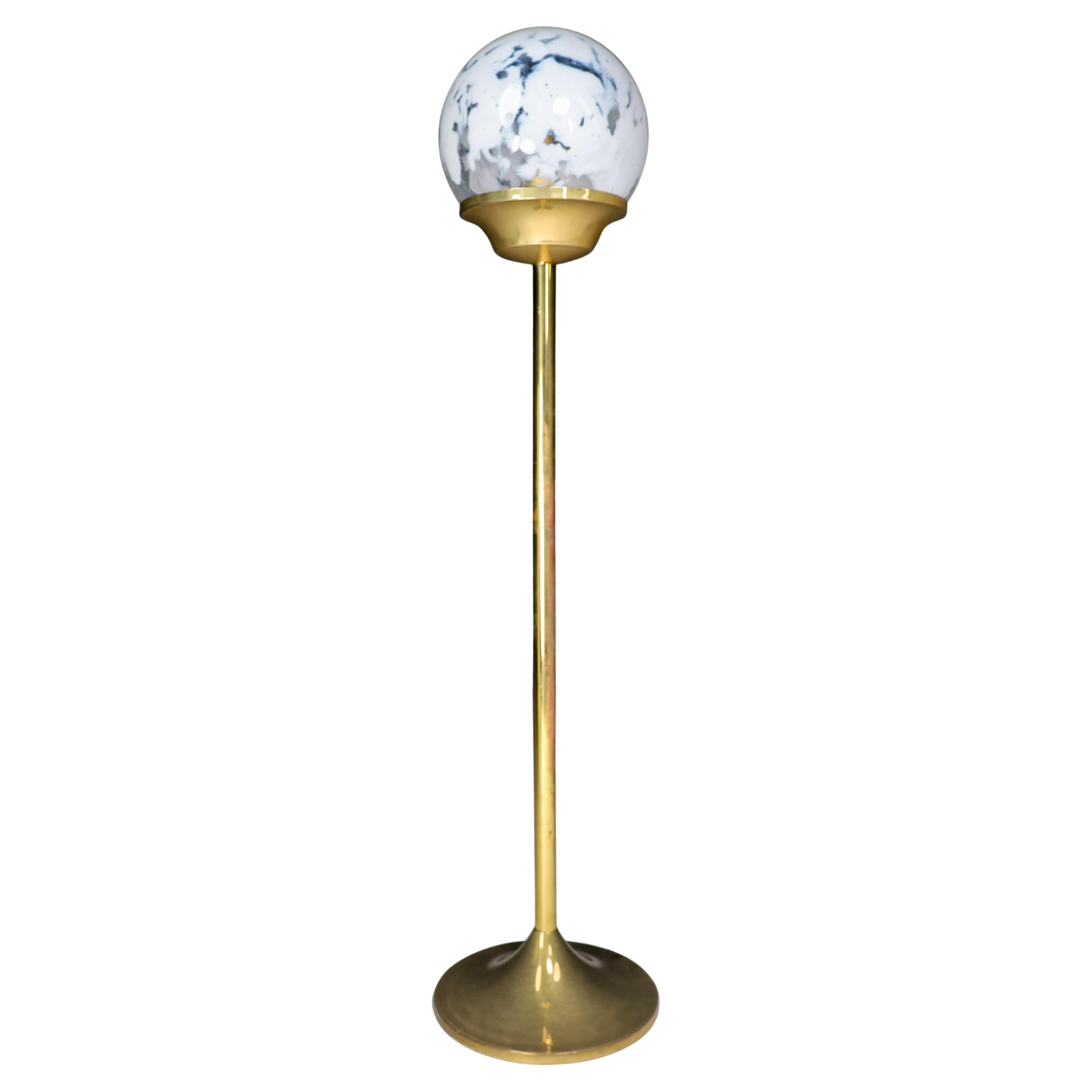 Bohemian Brass and Hand Blown Art-Glass Globe Floor Lamp Czech Republic 1960s  For Sale