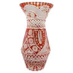 Bohemian carved glass vase in red color 20th century
