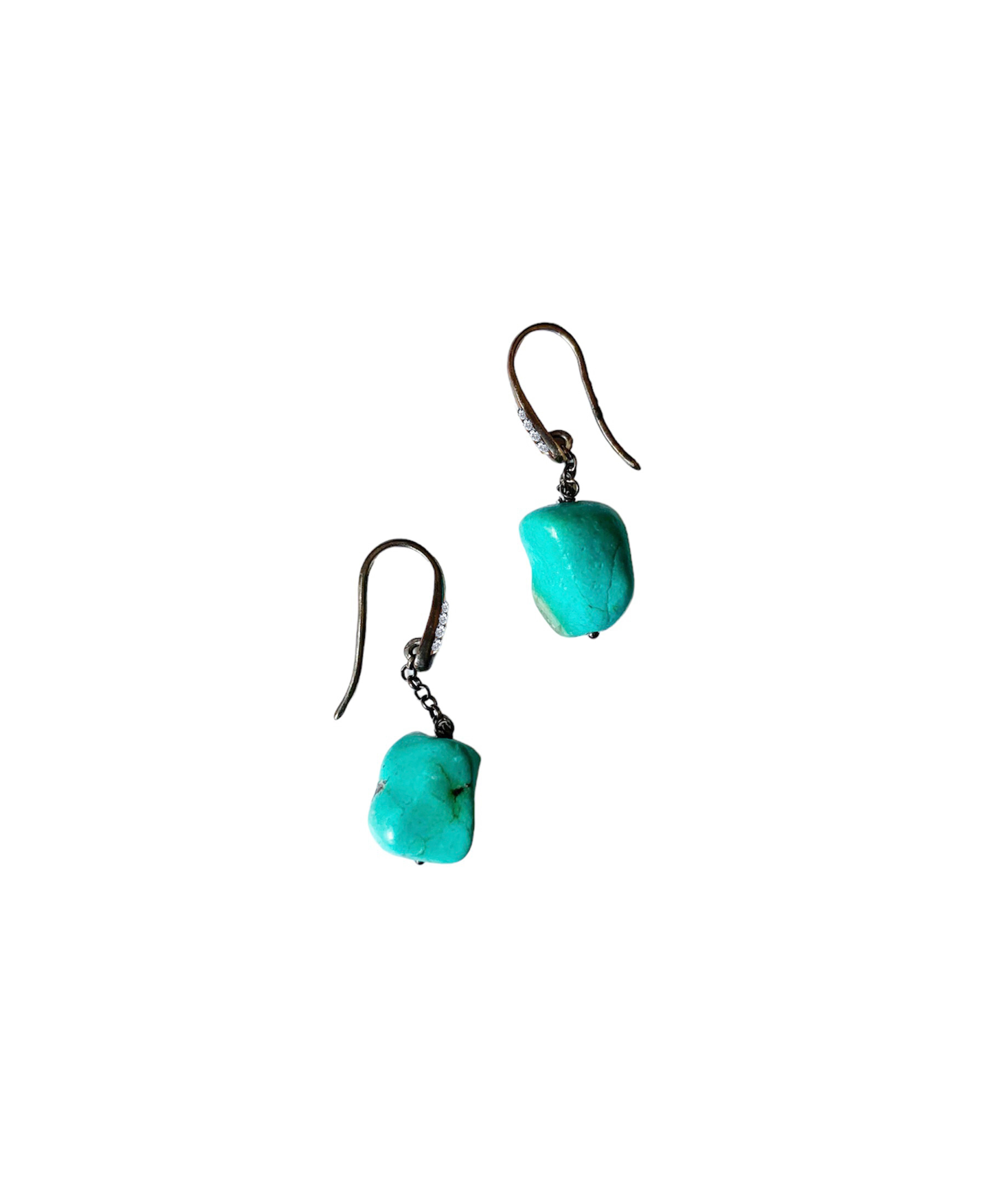 Artisan Bohemian Charm Handcrafted Turquoise and Gray Diamond Earrings For Sale