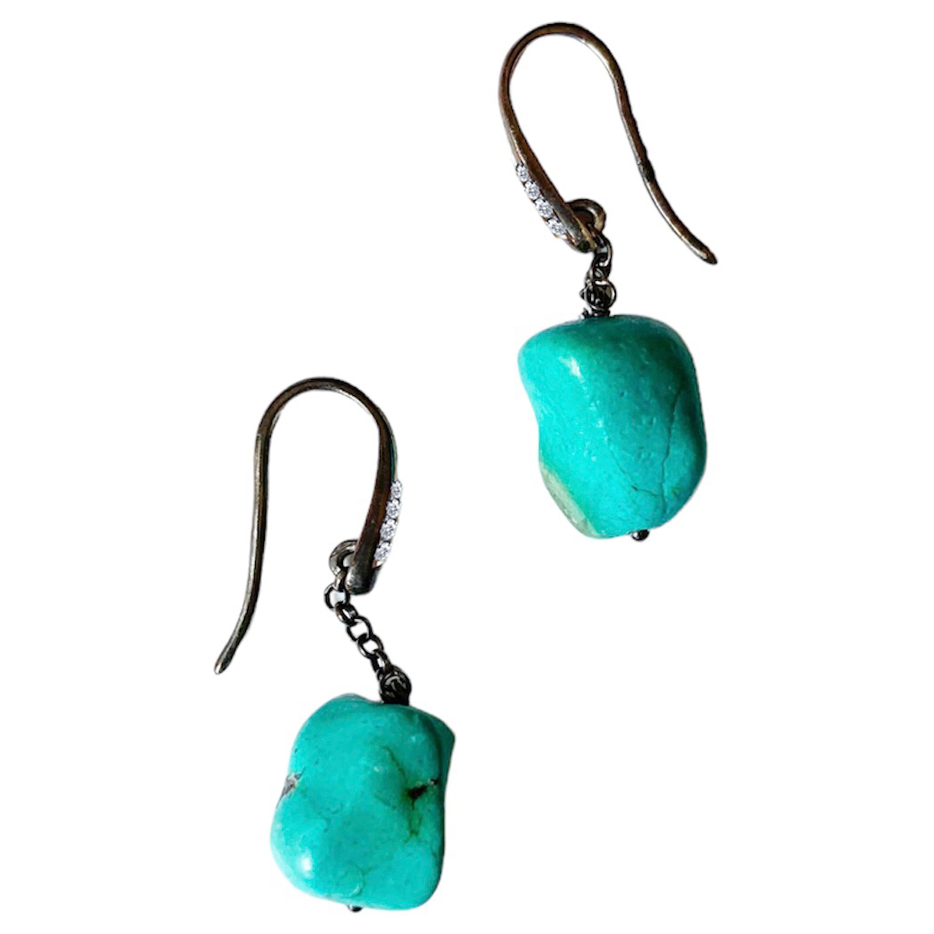 Böhmische Charm-Ohrringe, handgefertigt, Türkis und graue Diamanten