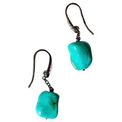 Böhmische Charm-Ohrringe, handgefertigt, Türkis und graue Diamanten