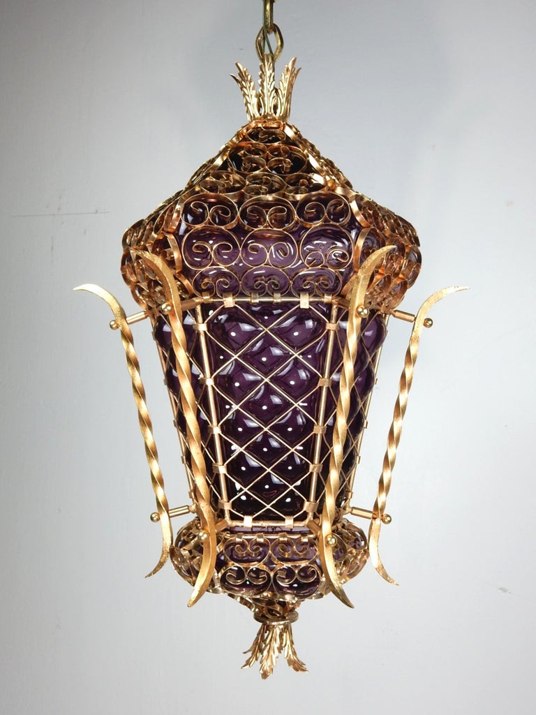 Bohemian Chic Caged Purple Glass And Gold Pendant Lamp For At Bohemian Chic Caged Purple Glass And Gold Pendant Lamp For 3