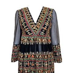Bohemian Chic Indian Silk Black Embellished Dress, 1970s