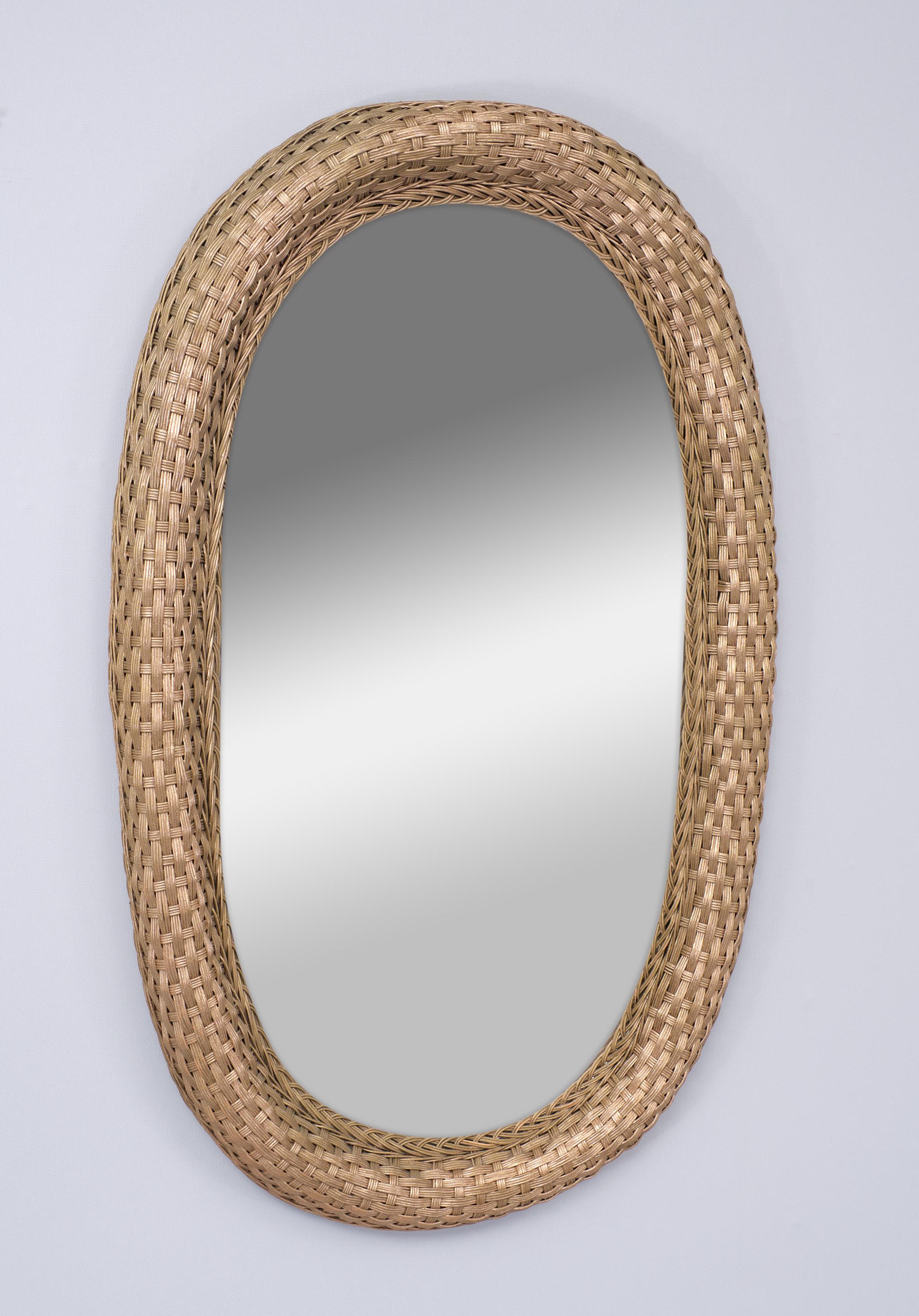 Hand-Crafted Bohemian Chic  Wicker  Wall  Mirror  1960s Holland  For Sale