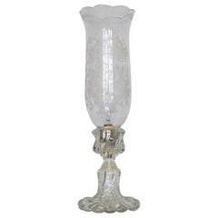 Bohemian Clear Crystal Table Lamp with Tall Etched Crystal Tulipe, Candelabra