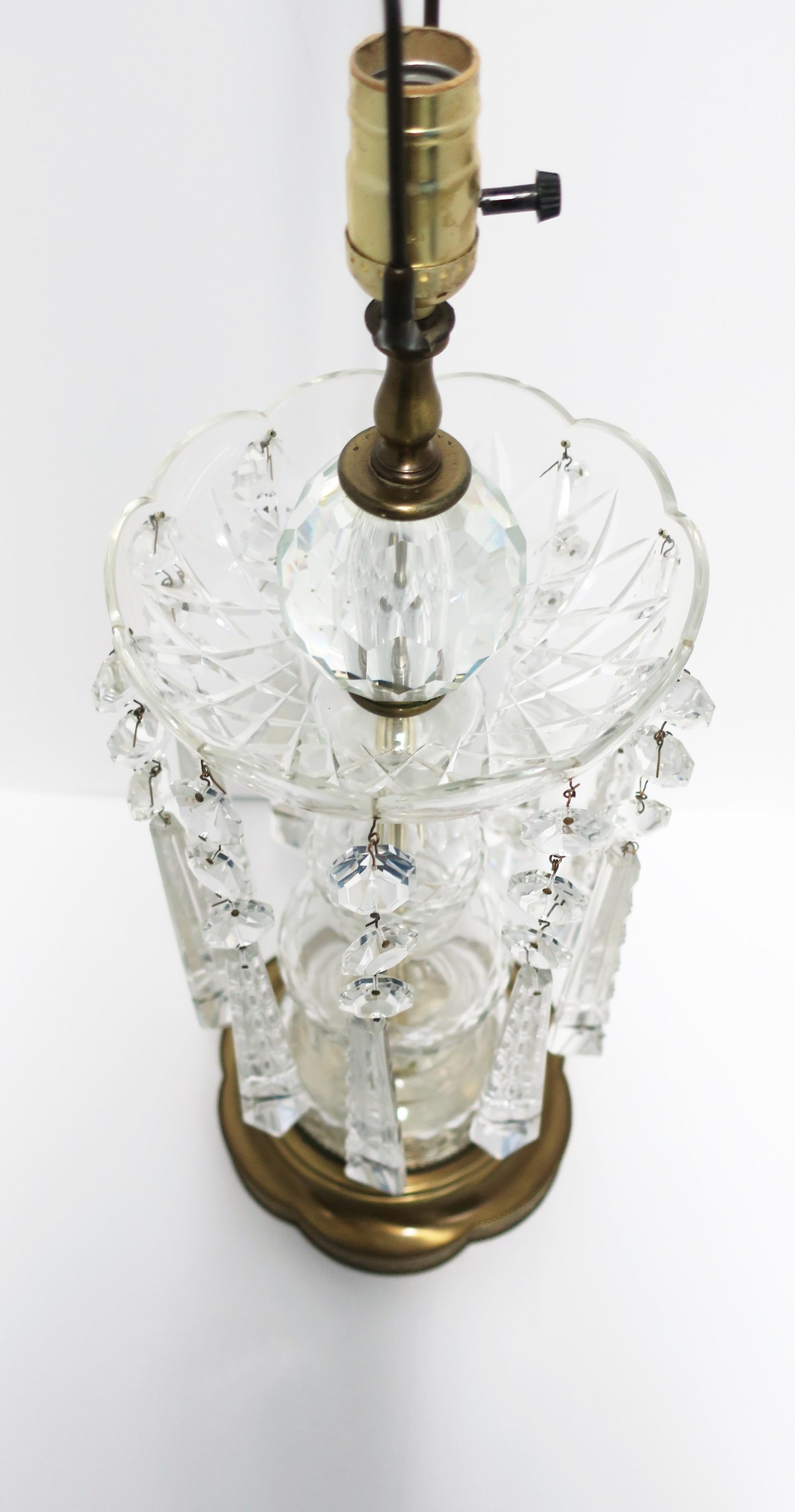 Bohemian Clear Cut Crystal Luster Girandole Table Lamp, Large w/Black Lampshade 3