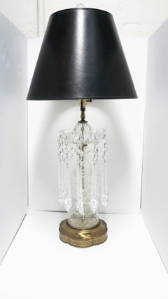 Bohemian Clear Cut Crystal Luster Girandole Tischlampe:: groß mit schwarzem Lampenschirm